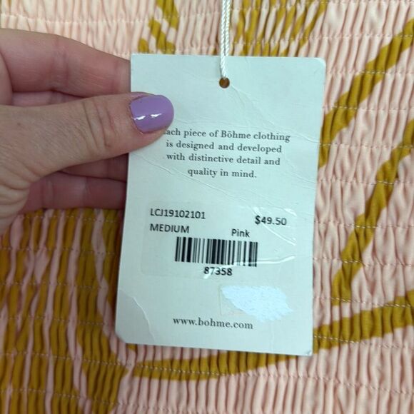 Bohme NWT pink floral smocked ruffle sleeve midi dress M - Picture 6 of 13